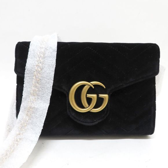 Gucci Marmont Velor Leather Black GG Mini Bag Shoulder Bag - Picture 1 of 7